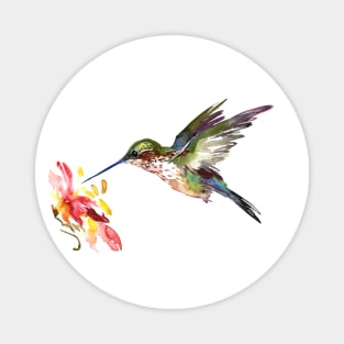 Flying Hummingbird and Flower Magnet